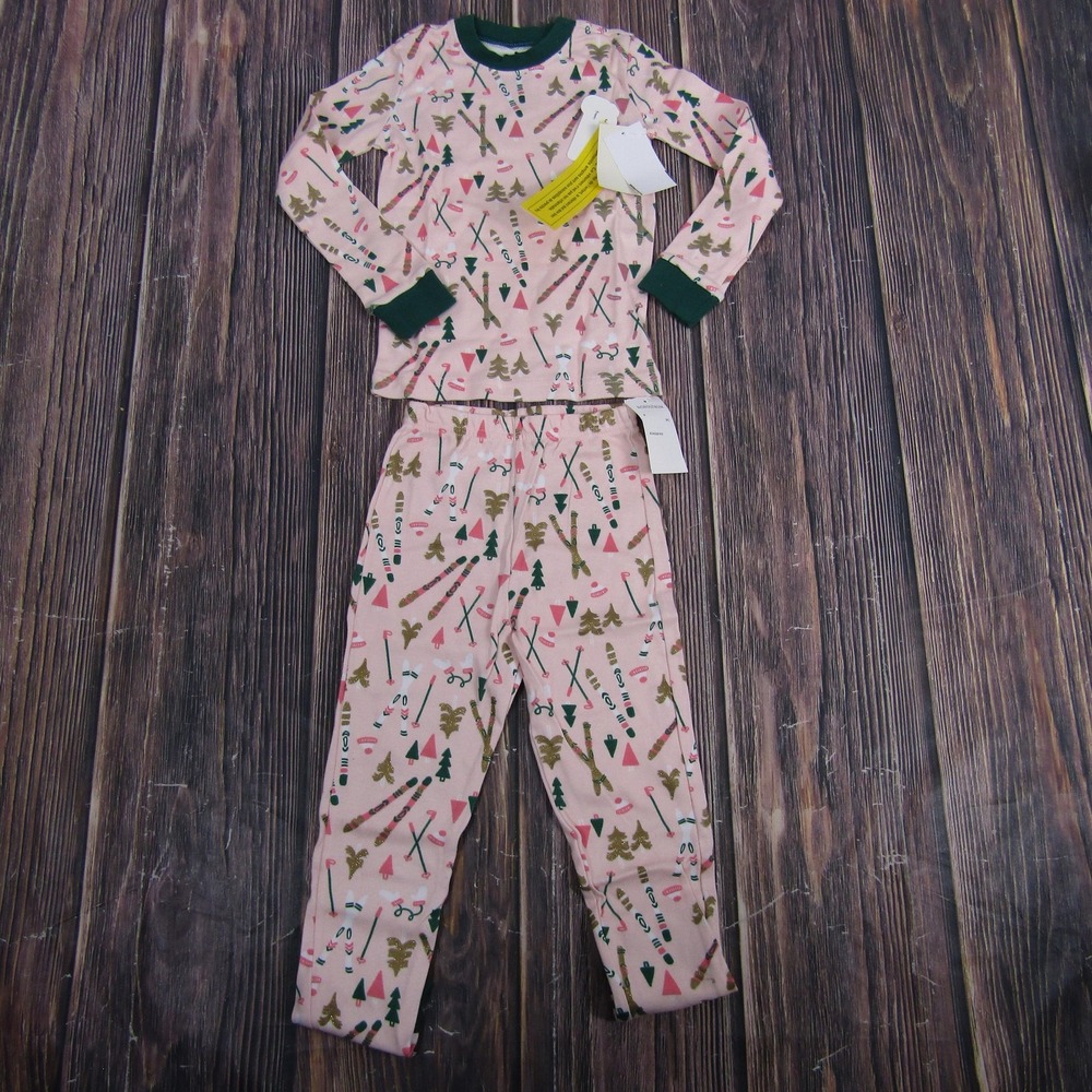 Tucker + Tate Pajama Set Girls 4 Pink Skis Trees 2 Piece Sleepwear AC455391KW‎